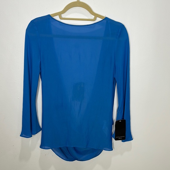 Zara Semi Sheer Open Back Blue Top - Picture 1 of 5